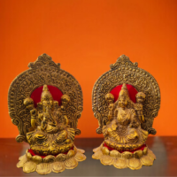 Lord Laxmi Ganesha Statue Sitting on Lotus Flower and Giving Blessing Idols for Home Decor