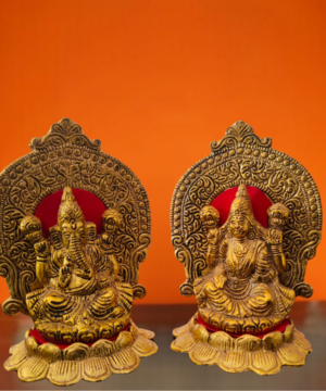 Lord Laxmi Ganesha Statue Sitting on Lotus Flower and Giving Blessing Idols for Home Decor