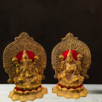 Lord Laxmi Ganesha Statue Sitting on Lotus Flower and Giving Blessing Idols for Home Decor - Image 4