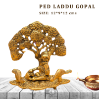 Metal Laddu Gopal Murti Under Tree Bal Gopal Idol 12 X 9 cm Gold) Decorative Showpiece - Image 2