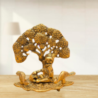 Metal Laddu Gopal Murti Under Tree Bal Gopal Idol 12 X 9 cm Gold) Decorative Showpiece