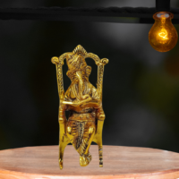 Lord Ganesh Siting on Chair Gold Color God Idol - Image 2
