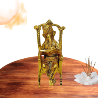 Lord Ganesh Siting on Chair Gold Color God Idol