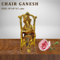 Lord Ganesh Siting on Chair Gold Color God Idol - Image 3