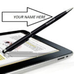 Super Slim Black Metal Body with Touch Screen Stylus Best Gift Pen for Men & Women Professional Executive Office, Nice Pens (Blue Ink)