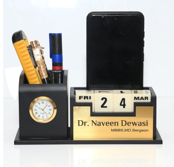 Personalized Pen Stand with Name, Table Watch, Table Calendar – Custom Gift for Teachers, Doctors, Employees