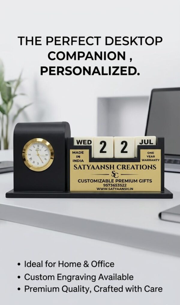 Personalized Pen Stand with Name, Table Watch, Table Calendar – Custom Gift for Teachers, Doctors, Employees