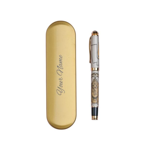 Luxury Roller Ball Pen Embossed Esthetic Lord Venkateshwara with Golden Clip Tirupati Balaji Pen, Gift Set for Men & Women With High End Gift Box.