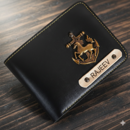 Customized Wallet with Name & Charm - Black