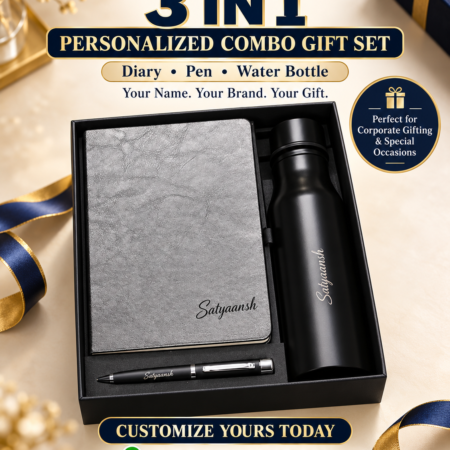 Personalized 3-in-1 Executive Gift Set | Custom Name Diary, Pen & Water Bottle